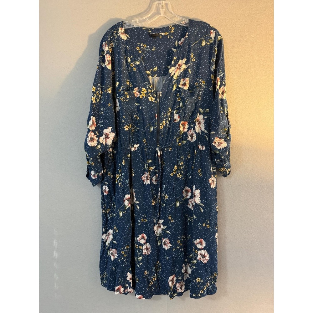 Floral Navy Blue V-Neck Midi Dress